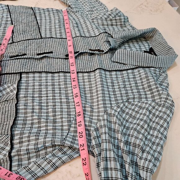 Ali Miles Blue Plaid Mixed Media Button Top Petite Large Cottagecore Pocket - Picture 10 of 11